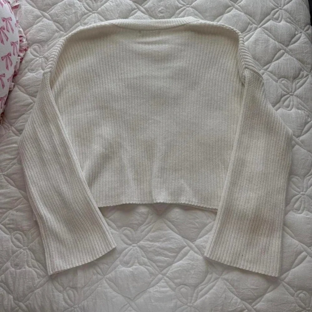 cream and sky blue knitted beachy sweater 